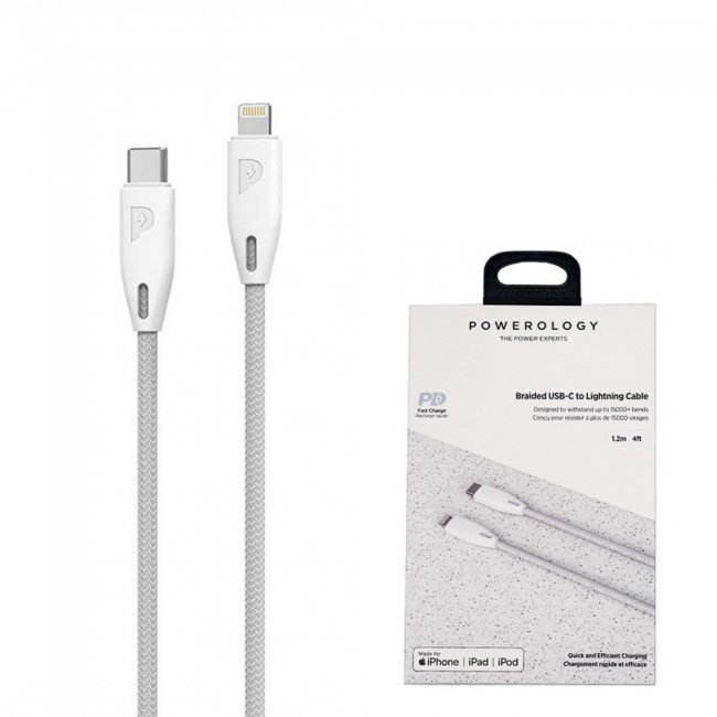 کابل USB-C به لایتنینگ برند پاورولوژی Powerology با قابلیت شارژ سریع با طول ۱.۲ متر