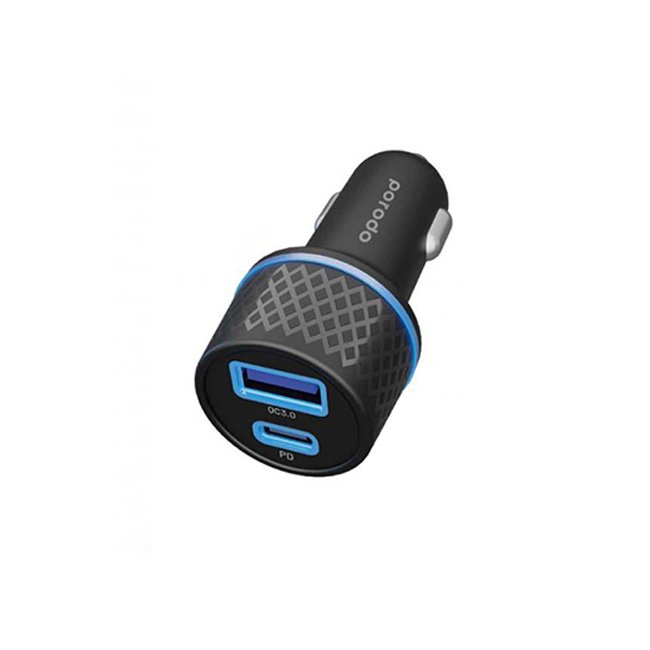 شارژر فندکی برند پرودو Porodo با قابلیت شارژ سریع PD 22W به همراه کابل لایتنینگ به Type-C