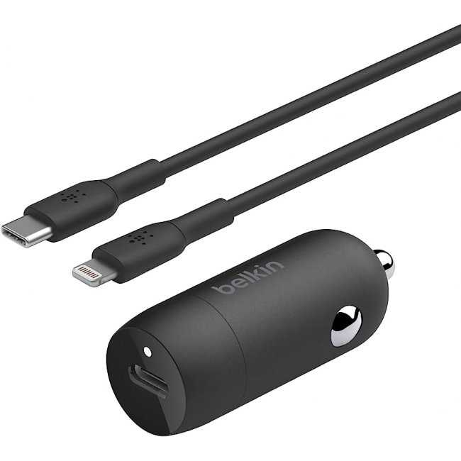 شارژر فندکی برند بلکین Belkin با قابلیت شارژ سریع PD 30W به همراه کابل لایتنینگ به Type-C