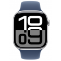 اپل واچ سری 10 نقره ای با بند اسپرت سیلیکون آبی جین