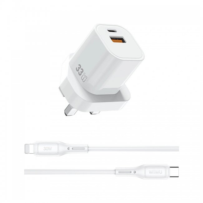 فست شارژر Wiwu مدل Cube 33W GaN همراه با کابل usb-c به usb-c